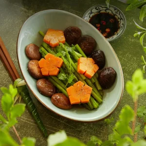 Nấm đông cô xào măng tây